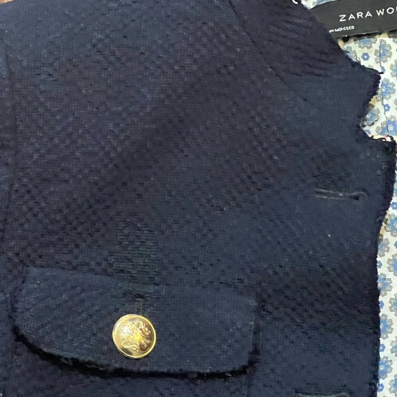 Zara Woman Chanel style navy dark blue gold button military jacket size small - Picture 11 of 12